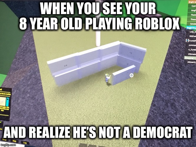 WHEN YOU SEE YOUR 8 YEAR OLD PLAYING ROBLOX; AND REALIZE HE’S NOT A DEMOCRAT | image tagged in roblox,trump wall,build a wall,we must build a wall | made w/ Imgflip meme maker