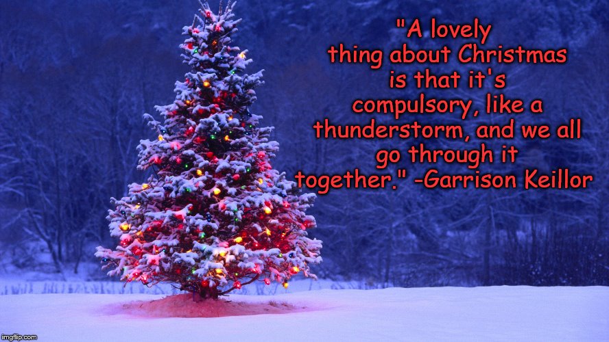 Christmas Togetherness | "A lovely thing about Christmas is that it's compulsory, like a thunderstorm, and we all go through it together." -Garrison Keillor | image tagged in merry christmas,christmas | made w/ Imgflip meme maker