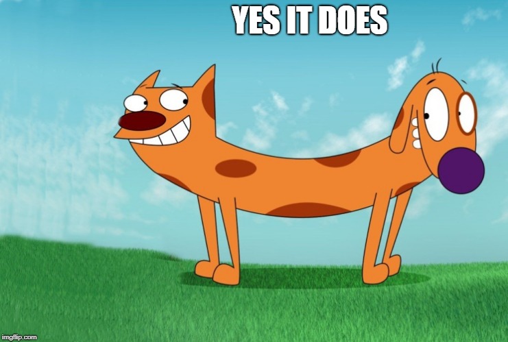 YES IT DOES | image tagged in cat dog joke frame | made w/ Imgflip meme maker
