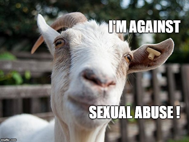 Goat | I'M AGAINST; SEXUAL ABUSE ! | image tagged in goat,abuse | made w/ Imgflip meme maker