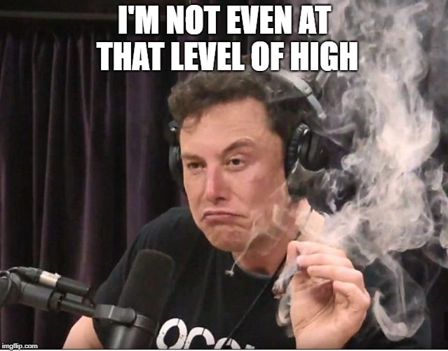 Elon Musk smoking a joint | I'M NOT EVEN AT THAT LEVEL OF HIGH | image tagged in elon musk smoking a joint | made w/ Imgflip meme maker
