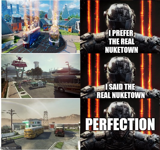 perfection | I PREFER THE REAL NUKETOWN; I SAID THE REAL NUKETOWN; PERFECTION | image tagged in perfection | made w/ Imgflip meme maker