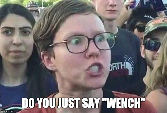 Triggered Liberal | DO YOU JUST SAY "WENCH" | image tagged in triggered liberal | made w/ Imgflip meme maker