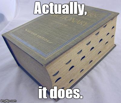 Dictionary | Actually, it does. | image tagged in dictionary | made w/ Imgflip meme maker