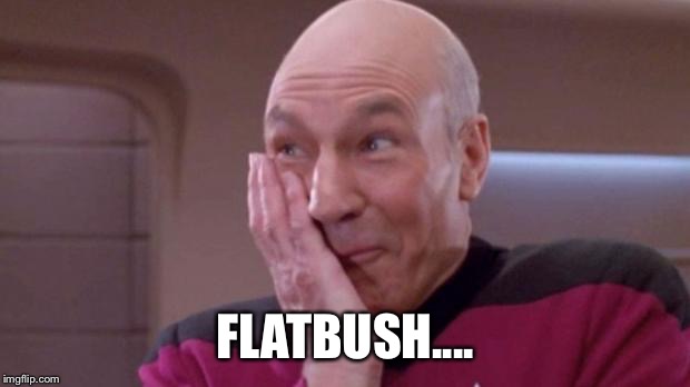 Picard giggle | FLATBUSH.... | image tagged in picard giggle | made w/ Imgflip meme maker