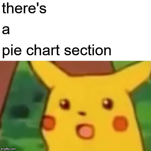 Surprised Pikachu Meme | there's a pie chart section | image tagged in memes,surprised pikachu | made w/ Imgflip meme maker