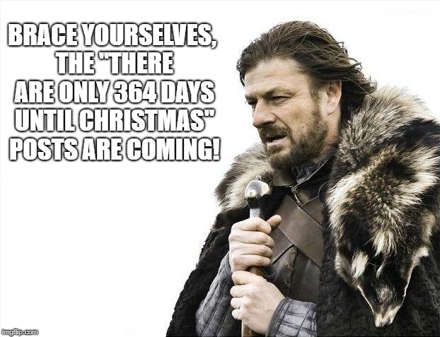 That's only 31,449,600 seconds! | BRACE YOURSELVES, THE "THERE ARE ONLY 364 DAYS UNTIL CHRISTMAS" POSTS ARE COMING! | image tagged in memes,brace yourselves x is coming | made w/ Imgflip meme maker