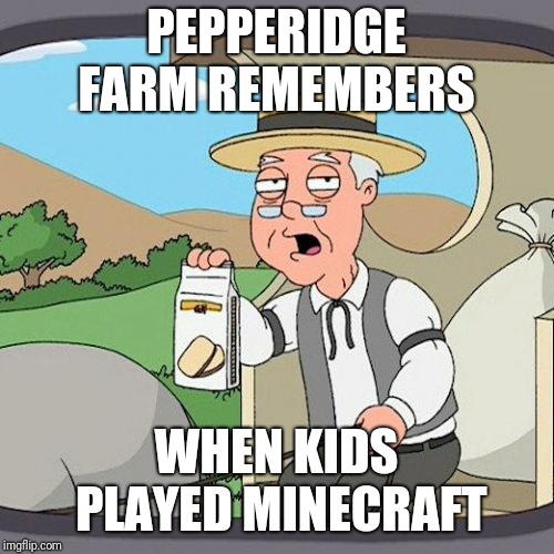 Pepperidge Farm Remembers Meme | PEPPERIDGE FARM REMEMBERS; WHEN KIDS PLAYED MINECRAFT | image tagged in memes,pepperidge farm remembers | made w/ Imgflip meme maker