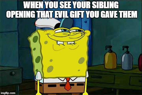 Don't You Squidward Meme | WHEN YOU SEE YOUR SIBLING OPENING THAT EVIL GIFT YOU GAVE THEM | image tagged in memes,dont you squidward | made w/ Imgflip meme maker