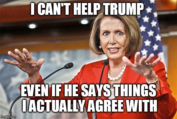 Nancy Pelosi is crazy | I CAN'T HELP TRUMP EVEN IF HE SAYS THINGS I ACTUALLY AGREE WITH | image tagged in nancy pelosi is crazy | made w/ Imgflip meme maker