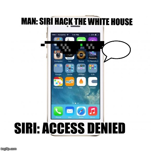 iPhone | MAN: SIRI HACK THE WHITE HOUSE; SIRI: ACCESS DENIED | image tagged in iphone | made w/ Imgflip meme maker