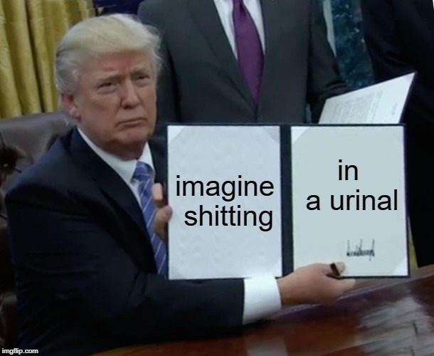 Trump Bill Signing Meme | imagine shitting; in a urinal | image tagged in memes,trump bill signing | made w/ Imgflip meme maker