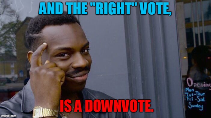 Roll Safe Think About It Meme | AND THE "RIGHT" VOTE, IS A DOWNVOTE. | image tagged in memes,roll safe think about it | made w/ Imgflip meme maker