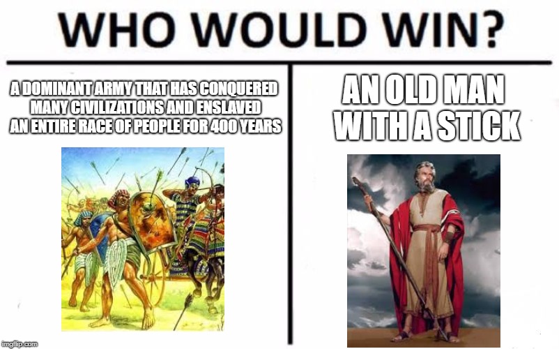 Who Would Win? Meme | A DOMINANT ARMY THAT HAS CONQUERED MANY CIVILIZATIONS AND ENSLAVED AN ENTIRE RACE OF PEOPLE FOR 400 YEARS; AN OLD MAN WITH A STICK | image tagged in memes,who would win | made w/ Imgflip meme maker