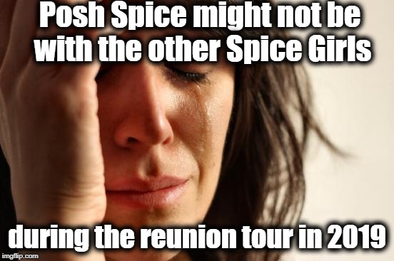 "FIRST WORLD" Problems | Posh Spice might not be with the other Spice Girls; during the reunion tour in 2019 | image tagged in memes,first world problems | made w/ Imgflip meme maker