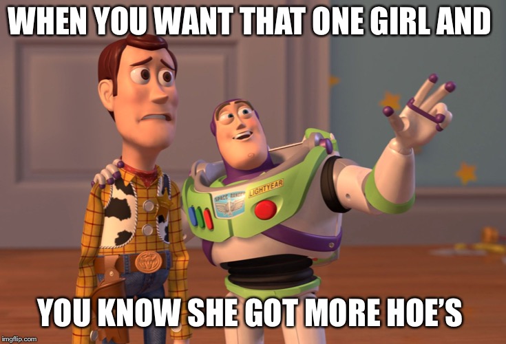 X, X Everywhere | WHEN YOU WANT THAT ONE GIRL AND; YOU KNOW SHE GOT MORE HOE’S | image tagged in memes,x x everywhere | made w/ Imgflip meme maker