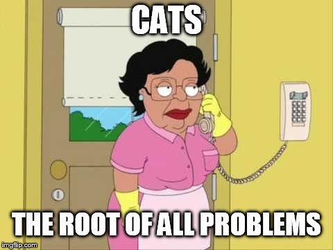 Consuela Meme | CATS THE ROOT OF ALL PROBLEMS | image tagged in memes,consuela | made w/ Imgflip meme maker