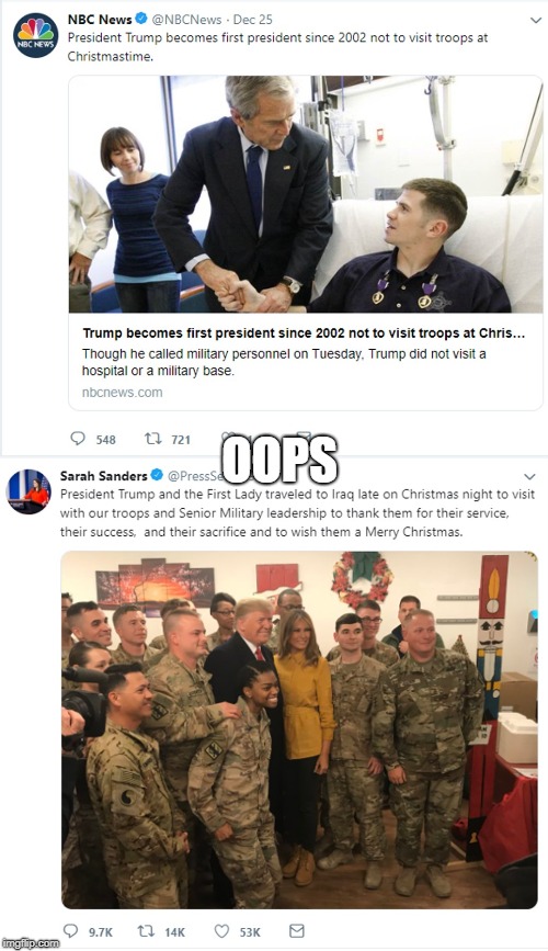 Trump Visits Troops in Iraq | OOPS | image tagged in donald trump,troops,iraq,christmas,visit,president | made w/ Imgflip meme maker