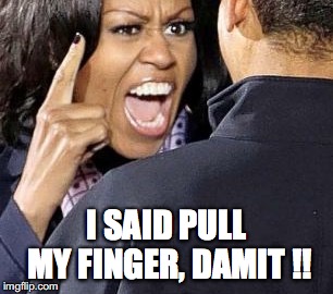 Pull my finger  | I SAID PULL MY FINGER, DAMIT !! | image tagged in obama,becoming,pull my finger,fart,idiot,trump | made w/ Imgflip meme maker