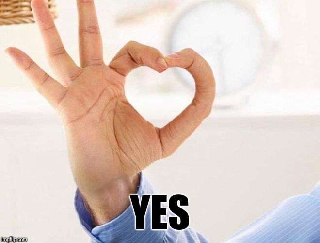 Heart fingers | YES | image tagged in heart fingers | made w/ Imgflip meme maker