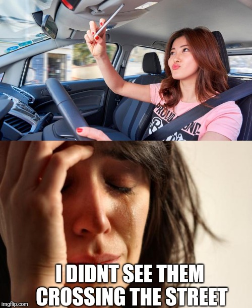 I DIDNT SEE THEM CROSSING THE STREET | image tagged in memes,first world problems,selfie while driving | made w/ Imgflip meme maker