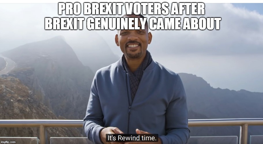It's rewind time | PRO BREXIT VOTERS AFTER BREXIT GENUINELY CAME ABOUT | image tagged in it's rewind time | made w/ Imgflip meme maker
