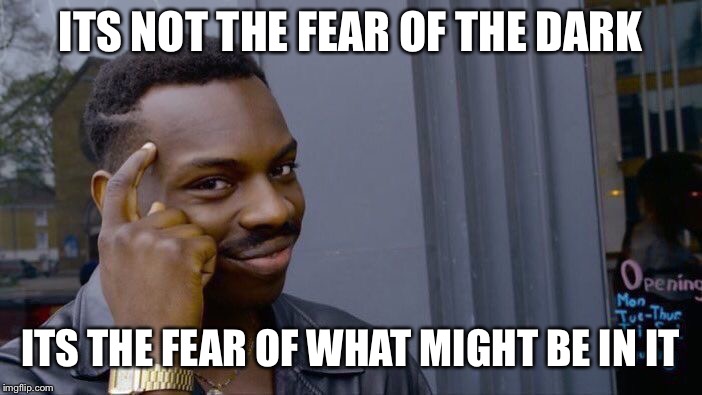 Roll Safe Think About It Meme | ITS NOT THE FEAR OF THE DARK ITS THE FEAR OF WHAT MIGHT BE IN IT | image tagged in memes,roll safe think about it | made w/ Imgflip meme maker
