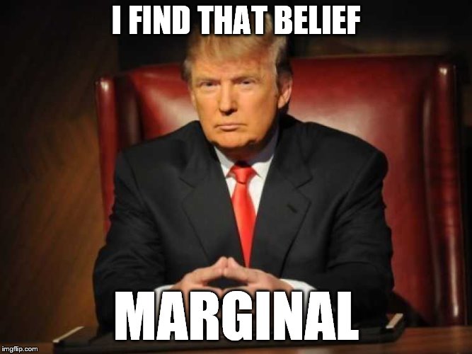 Trump | I FIND THAT BELIEF; MARGINAL | image tagged in trump | made w/ Imgflip meme maker