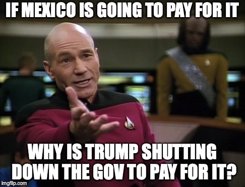 Pickard wtf | IF MEXICO IS GOING TO PAY FOR IT; WHY IS TRUMP SHUTTING DOWN THE GOV TO PAY FOR IT? | image tagged in pickard wtf | made w/ Imgflip meme maker