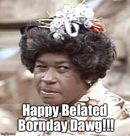 Ester Anderson from Sanford and Son | Happy Belated Bornday Dawg!!! | image tagged in ester anderson from sanford and son | made w/ Imgflip meme maker