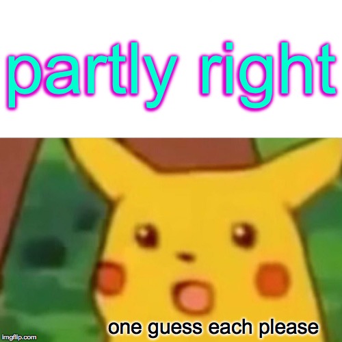 Surprised Pikachu Meme | partly right one guess each please | image tagged in memes,surprised pikachu | made w/ Imgflip meme maker