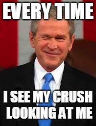 George Bush Meme | EVERY TIME; I SEE MY CRUSH LOOKING AT ME | image tagged in memes,george bush | made w/ Imgflip meme maker