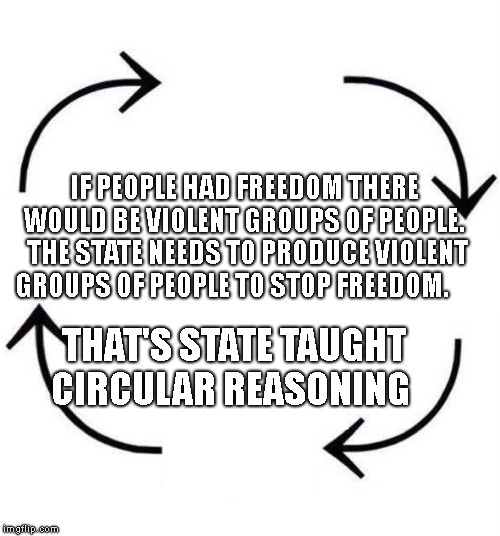 the circle of life | IF PEOPLE HAD FREEDOM THERE WOULD BE VIOLENT GROUPS OF PEOPLE.  THE STATE NEEDS TO PRODUCE VIOLENT GROUPS OF PEOPLE TO STOP FREEDOM. THAT'S STATE TAUGHT CIRCULAR REASONING | image tagged in the circle of life | made w/ Imgflip meme maker