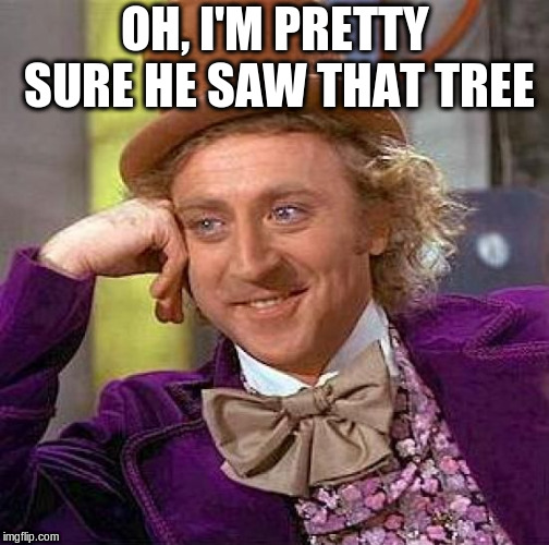 Creepy Condescending Wonka Meme | OH, I'M PRETTY SURE HE SAW THAT TREE | image tagged in memes,creepy condescending wonka | made w/ Imgflip meme maker