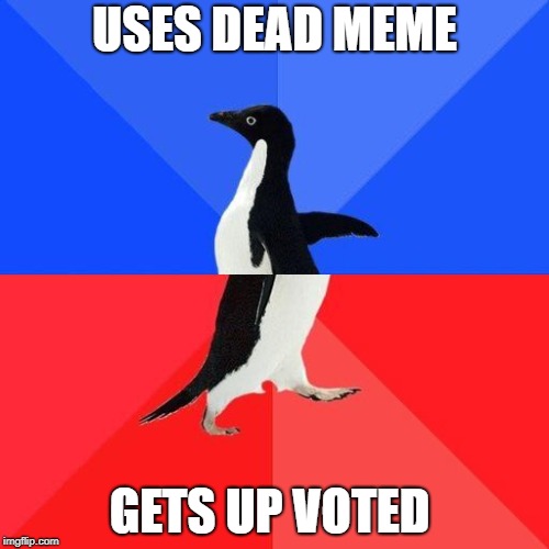 Socially Awkward Penguin | USES DEAD MEME; GETS UP VOTED | image tagged in socially awkward penguin | made w/ Imgflip meme maker