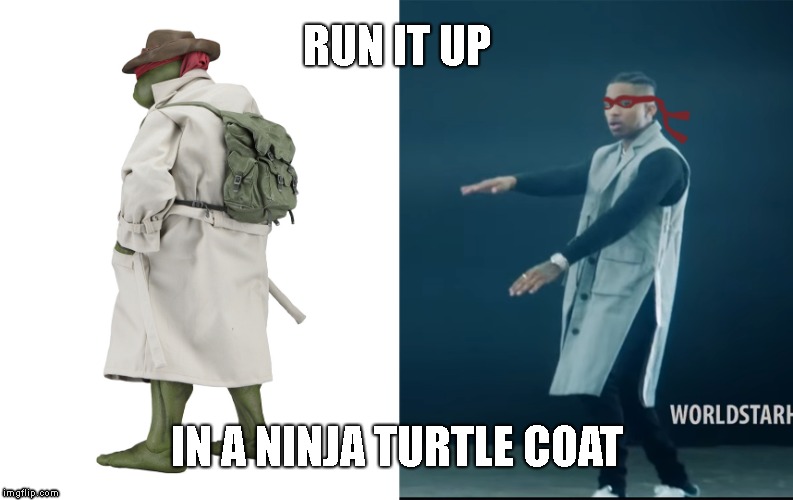 RUN IT UP; IN A NINJA TURTLE COAT | image tagged in ddg | made w/ Imgflip meme maker