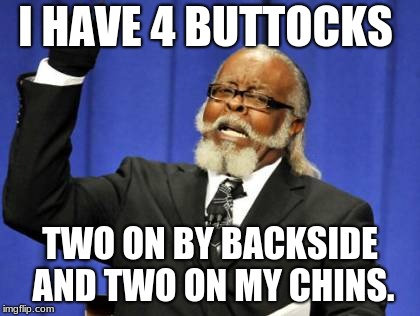 Too Damn High | I HAVE 4 BUTTOCKS; TWO ON BY BACKSIDE AND TWO ON MY CHINS. | image tagged in memes,too damn high | made w/ Imgflip meme maker
