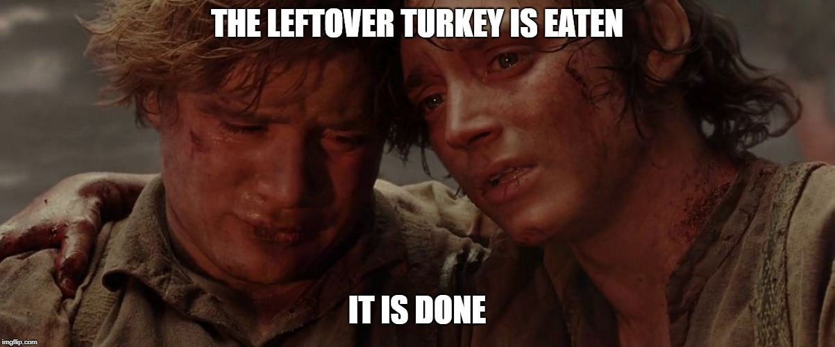 we made it, it's done | THE LEFTOVER TURKEY IS EATEN; IT IS DONE | image tagged in we made it it's done,AdviceAnimals | made w/ Imgflip meme maker
