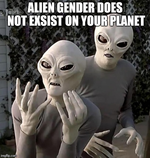 Aliens | ALIEN GENDER DOES NOT EXSIST ON YOUR PLANET | image tagged in aliens | made w/ Imgflip meme maker