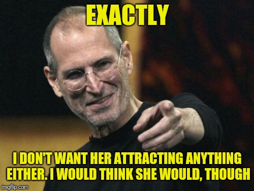 Steve Jobs Meme | EXACTLY I DON'T WANT HER ATTRACTING ANYTHING EITHER. I WOULD THINK SHE WOULD, THOUGH | image tagged in memes,steve jobs | made w/ Imgflip meme maker