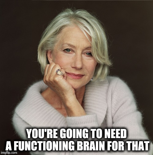 Helen Mirren | YOU'RE GOING TO NEED A FUNCTIONING BRAIN FOR THAT | image tagged in helen mirren | made w/ Imgflip meme maker