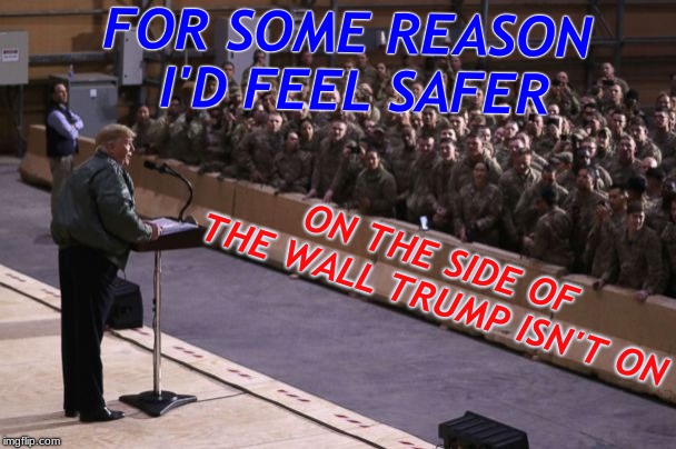 Ok... some places are safe enough already bro... just sayin... | FOR SOME REASON I'D FEEL SAFER; ON THE SIDE OF THE WALL TRUMP ISN'T ON | image tagged in trump wall | made w/ Imgflip meme maker