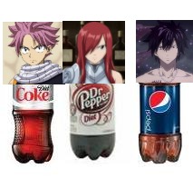 Fairy tail soda | image tagged in soda,anime,coke,dr pepper,pepsi,fairy tales | made w/ Imgflip meme maker