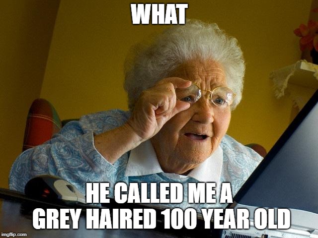 Grandma Finds The Internet | WHAT; HE CALLED ME A GREY HAIRED 100 YEAR OLD | image tagged in memes,grandma finds the internet | made w/ Imgflip meme maker