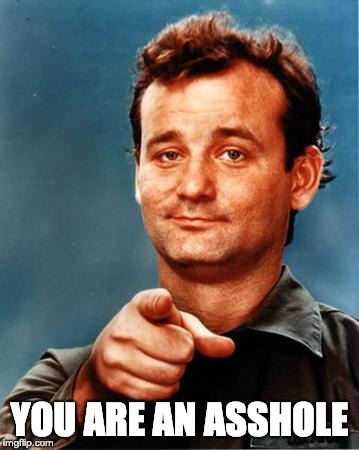 Bill Murray  | YOU ARE AN ASSHOLE | image tagged in bill murray | made w/ Imgflip meme maker