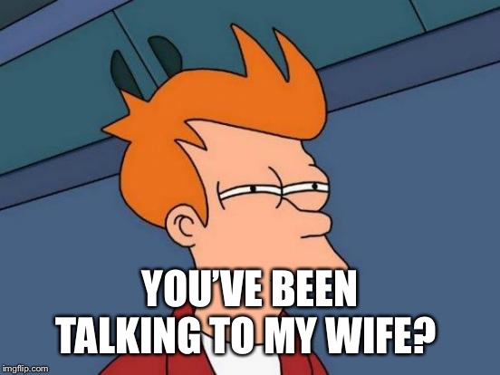 Futurama Fry Meme | YOU’VE BEEN TALKING TO MY WIFE? | image tagged in memes,futurama fry | made w/ Imgflip meme maker