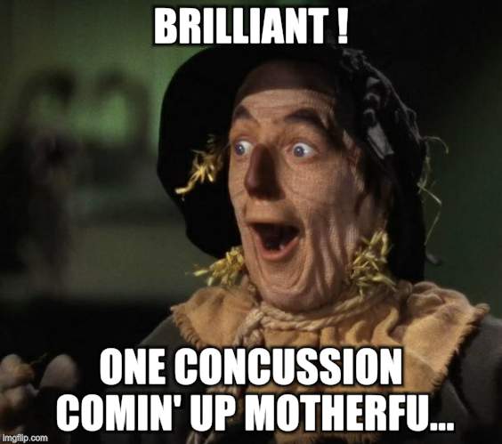 Straw Man - What a Great Idea | BRILLIANT ! ONE CONCUSSION COMIN' UP MOTHERFU... | image tagged in straw man - what a great idea | made w/ Imgflip meme maker