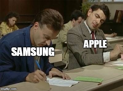 Mr bean copying | APPLE; SAMSUNG | image tagged in mr bean copying | made w/ Imgflip meme maker