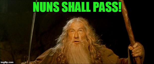 gandalf you shall not pass | NUNS SHALL PASS! | image tagged in gandalf you shall not pass | made w/ Imgflip meme maker