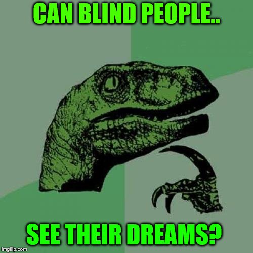 Hmmm.. | CAN BLIND PEOPLE.. SEE THEIR DREAMS? | image tagged in memes,philosoraptor | made w/ Imgflip meme maker